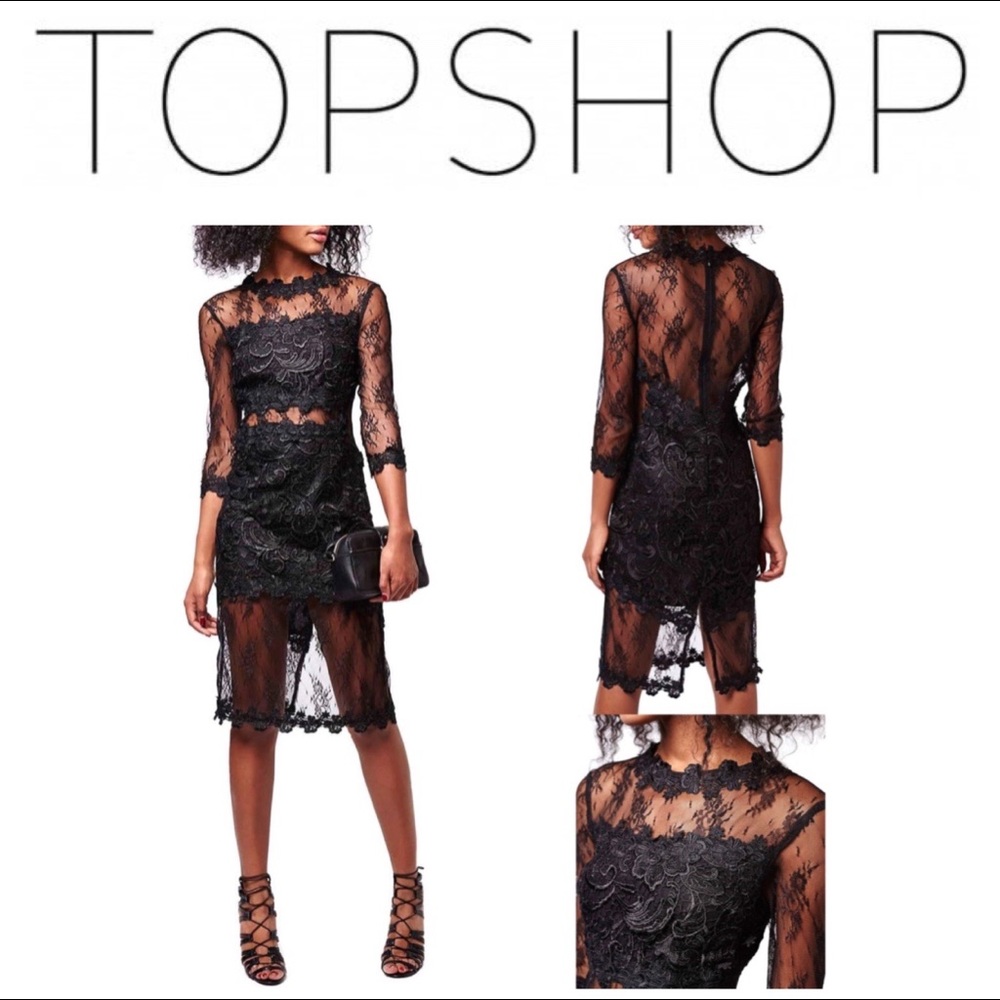 Illusion Lace Body-Con Dress TOPSHOP